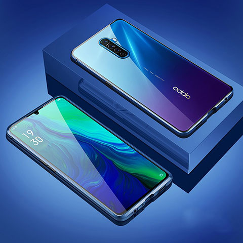 Handyhülle Hülle Luxus Aluminium Metall Rahmen Spiegel 360 Grad Tasche M05 für Realme X2 Pro Blau