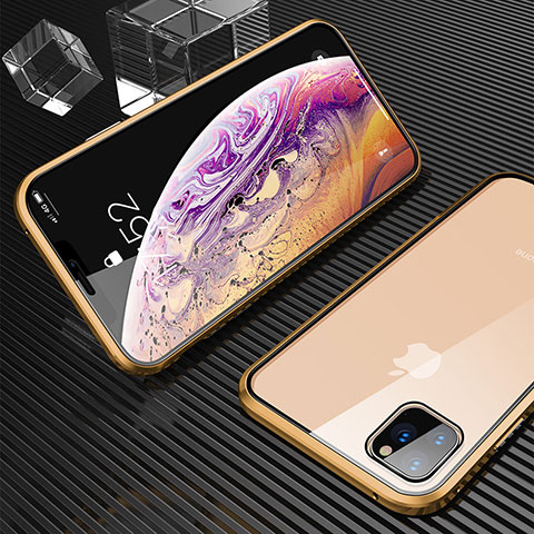 Handyhülle Hülle Luxus Aluminium Metall Rahmen Spiegel 360 Grad Tasche M06 für Apple iPhone 11 Pro Gold