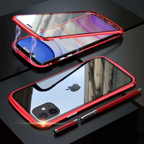 Handyhülle Hülle Luxus Aluminium Metall Rahmen Spiegel 360 Grad Tasche M07 für Apple iPhone 11 Rot