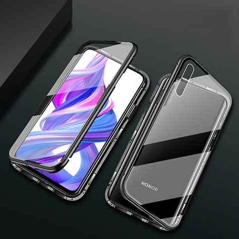 Handyhülle Hülle Luxus Aluminium Metall Rahmen Spiegel 360 Grad Tasche M07 für Huawei P Smart Pro (2019) Schwarz