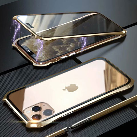 Handyhülle Hülle Luxus Aluminium Metall Rahmen Spiegel 360 Grad Tasche M10 für Apple iPhone 11 Pro Gold