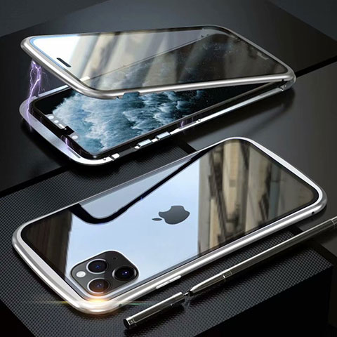 Handyhülle Hülle Luxus Aluminium Metall Rahmen Spiegel 360 Grad Tasche M11 für Apple iPhone 11 Pro Silber