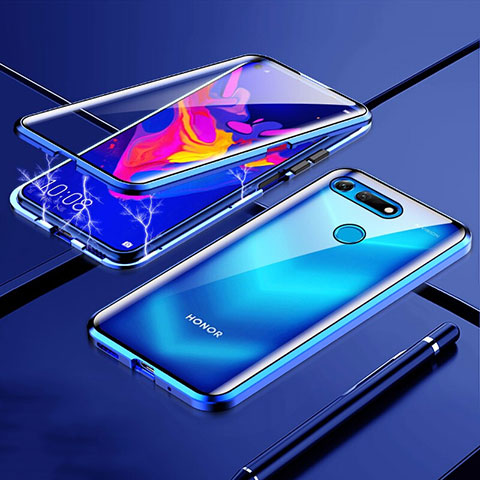 Handyhülle Hülle Luxus Aluminium Metall Rahmen Spiegel 360 Grad Tasche T01 für Huawei Honor View 20 Blau