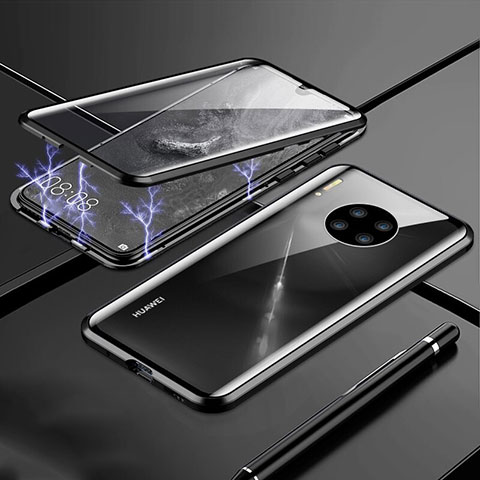 Handyhülle Hülle Luxus Aluminium Metall Rahmen Spiegel 360 Grad Tasche T01 für Huawei Mate 30 Pro 5G Schwarz