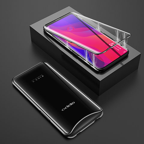 Handyhülle Hülle Luxus Aluminium Metall Rahmen Spiegel 360 Grad Tasche T01 für Oppo Find X Schwarz