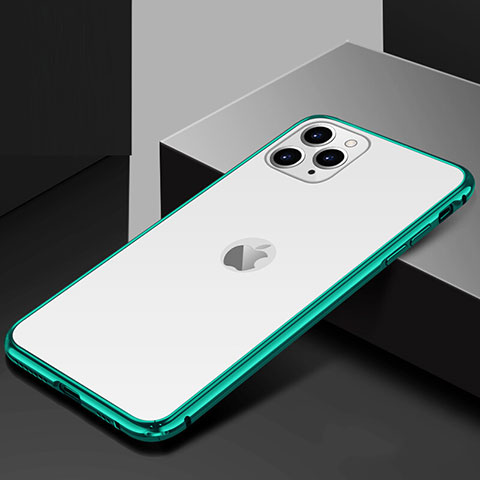 Handyhülle Hülle Luxus Aluminium Metall Rahmen Spiegel 360 Grad Tasche T02 für Apple iPhone 11 Pro Cyan