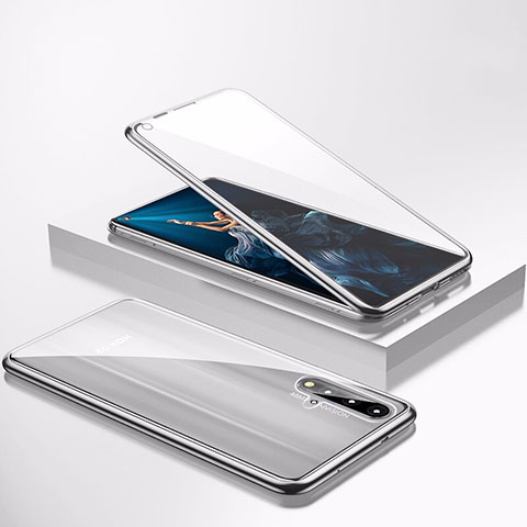 Handyhülle Hülle Luxus Aluminium Metall Rahmen Spiegel 360 Grad Tasche T02 für Huawei Honor 20 Silber