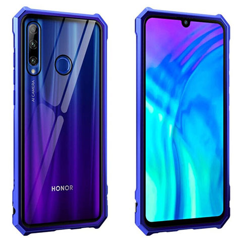 Handyhülle Hülle Luxus Aluminium Metall Rahmen Spiegel 360 Grad Tasche T02 für Huawei Honor 20E Blau