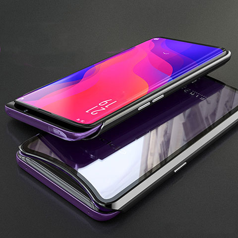 Handyhülle Hülle Luxus Aluminium Metall Rahmen Spiegel 360 Grad Tasche T02 für Oppo Find X Super Flash Edition Schwarz