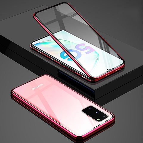 Handyhülle Hülle Luxus Aluminium Metall Rahmen Spiegel 360 Grad Tasche T02 für Samsung Galaxy S20 Rot