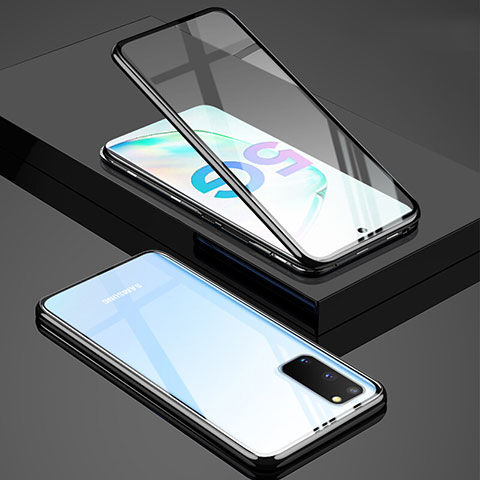 Handyhülle Hülle Luxus Aluminium Metall Rahmen Spiegel 360 Grad Tasche T02 für Samsung Galaxy S20 Schwarz