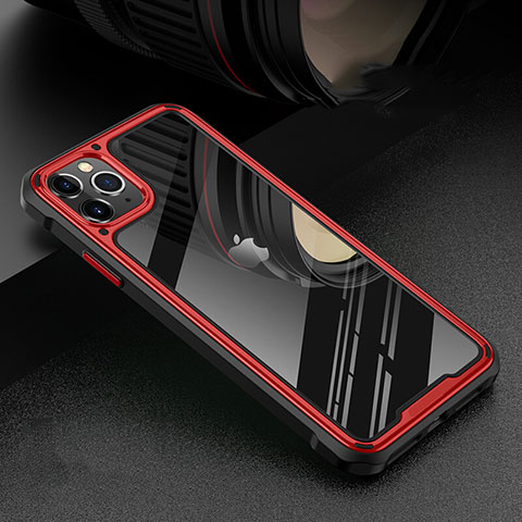 Handyhülle Hülle Luxus Aluminium Metall Rahmen Spiegel 360 Grad Tasche T03 für Apple iPhone 11 Pro Rot