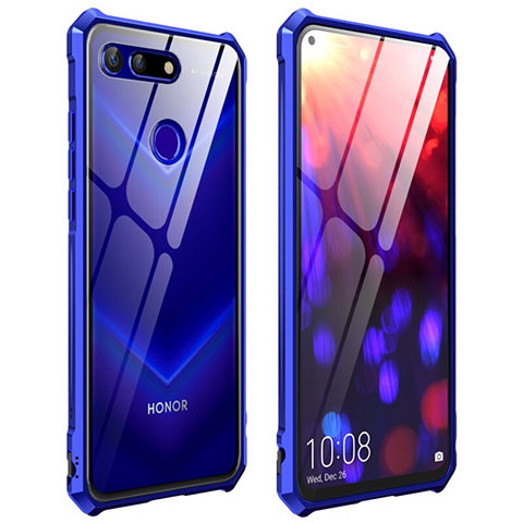 Handyhülle Hülle Luxus Aluminium Metall Rahmen Spiegel 360 Grad Tasche T03 für Huawei Honor V20 Blau