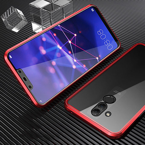 Handyhülle Hülle Luxus Aluminium Metall Rahmen Spiegel 360 Grad Tasche T03 für Huawei Mate 20 Lite Rot