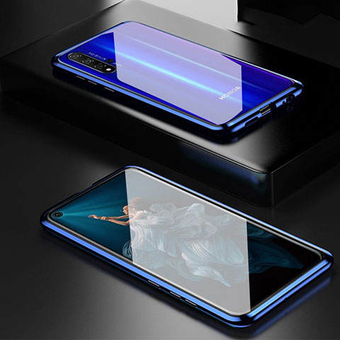 Handyhülle Hülle Luxus Aluminium Metall Rahmen Spiegel 360 Grad Tasche T03 für Huawei Nova 5T Blau