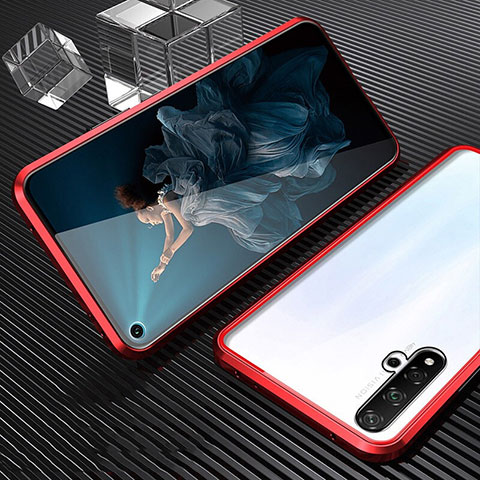 Handyhülle Hülle Luxus Aluminium Metall Rahmen Spiegel 360 Grad Tasche T03 für Huawei Nova 5T Rot