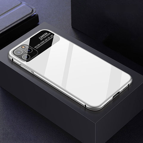 Handyhülle Hülle Luxus Aluminium Metall Rahmen Spiegel 360 Grad Tasche T04 für Apple iPhone 11 Pro Weiß