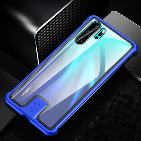 Handyhülle Hülle Luxus Aluminium Metall Rahmen Spiegel 360 Grad Tasche T04 für Huawei P30 Pro Blau