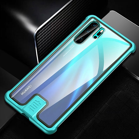 Handyhülle Hülle Luxus Aluminium Metall Rahmen Spiegel 360 Grad Tasche T04 für Huawei P30 Pro Cyan