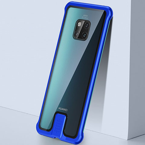 Handyhülle Hülle Luxus Aluminium Metall Rahmen Spiegel 360 Grad Tasche T05 für Huawei Mate 20 Pro Blau