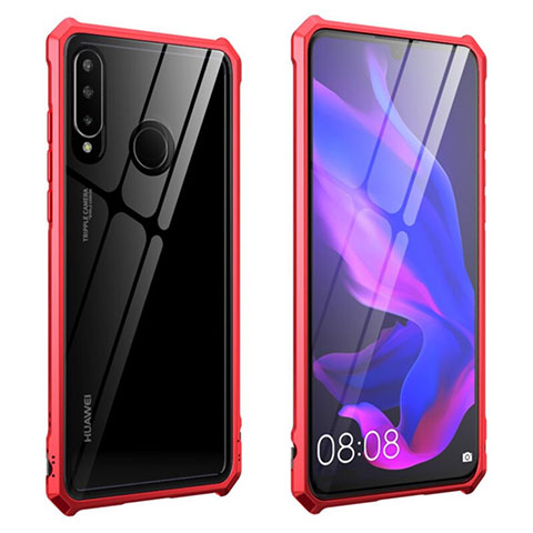 Handyhülle Hülle Luxus Aluminium Metall Rahmen Spiegel 360 Grad Tasche T05 für Huawei P30 Lite New Edition Rot