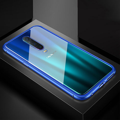 Handyhülle Hülle Luxus Aluminium Metall Rahmen Spiegel 360 Grad Tasche T05 für Oppo R17 Pro Blau