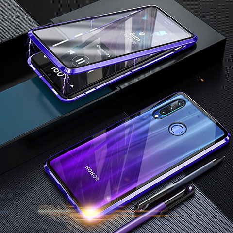 Handyhülle Hülle Luxus Aluminium Metall Rahmen Spiegel 360 Grad Tasche T06 für Huawei P Smart+ Plus (2019) Violett