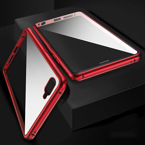 Handyhülle Hülle Luxus Aluminium Metall Rahmen Spiegel 360 Grad Tasche T06 für Oppo R17 Neo Rot