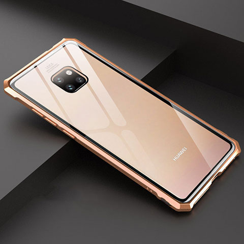 Handyhülle Hülle Luxus Aluminium Metall Rahmen Spiegel 360 Grad Tasche T07 für Huawei Mate 20 Gold