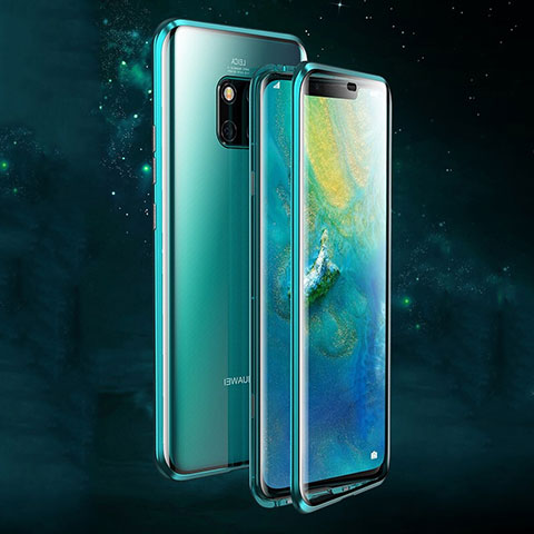 Handyhülle Hülle Luxus Aluminium Metall Rahmen Spiegel 360 Grad Tasche T07 für Huawei Mate 20 Pro Cyan