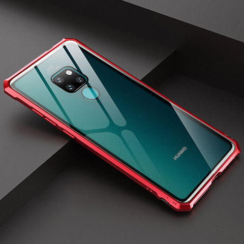 Handyhülle Hülle Luxus Aluminium Metall Rahmen Spiegel 360 Grad Tasche T07 für Huawei Mate 20 Rot