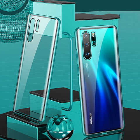 Handyhülle Hülle Luxus Aluminium Metall Rahmen Spiegel 360 Grad Tasche T07 für Huawei P30 Pro Grün