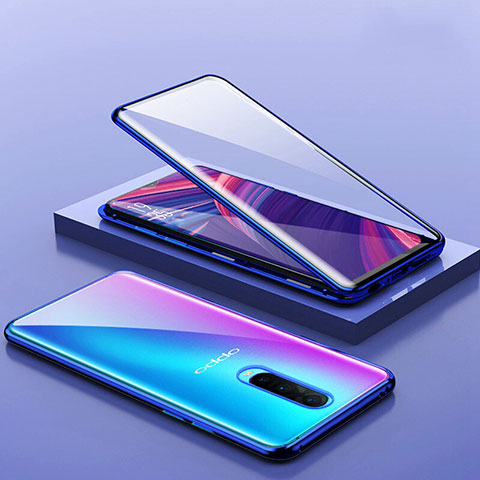 Handyhülle Hülle Luxus Aluminium Metall Rahmen Spiegel 360 Grad Tasche T07 für Oppo R17 Pro Blau