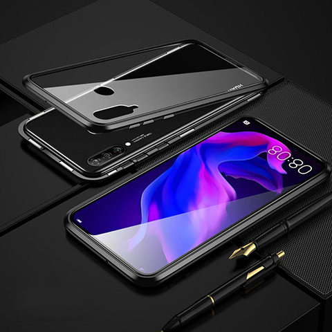 Handyhülle Hülle Luxus Aluminium Metall Rahmen Spiegel 360 Grad Tasche T08 für Huawei P30 Lite Schwarz