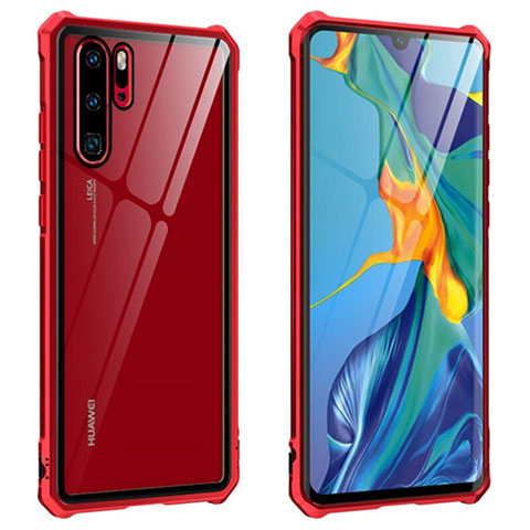 Handyhülle Hülle Luxus Aluminium Metall Rahmen Spiegel 360 Grad Tasche T08 für Huawei P30 Pro New Edition Rot