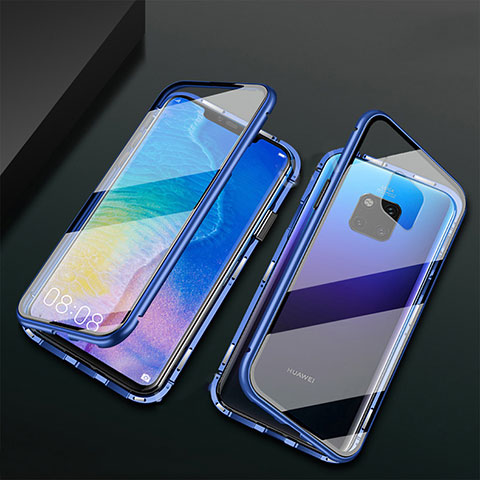 Handyhülle Hülle Luxus Aluminium Metall Rahmen Spiegel 360 Grad Tasche T09 für Huawei Mate 20 Pro Blau