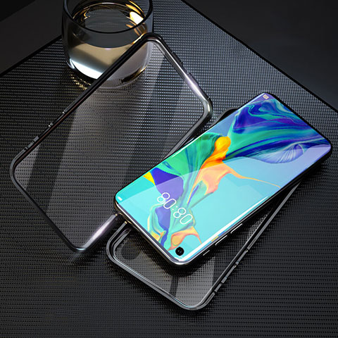 Handyhülle Hülle Luxus Aluminium Metall Rahmen Spiegel 360 Grad Tasche T09 für Huawei Nova 5T Schwarz