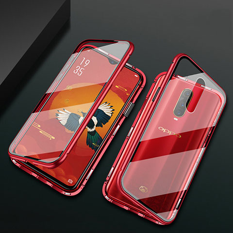 Handyhülle Hülle Luxus Aluminium Metall Rahmen Spiegel 360 Grad Tasche T10 für Oppo R17 Pro Rot