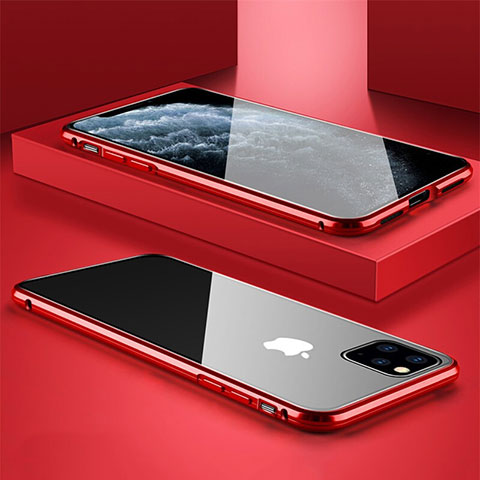 Handyhülle Hülle Luxus Aluminium Metall Rahmen Spiegel 360 Grad Tasche T11 für Apple iPhone 11 Pro Max Rot