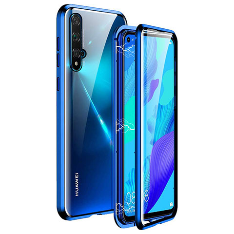 Handyhülle Hülle Luxus Aluminium Metall Rahmen Spiegel 360 Grad Tasche T11 für Huawei Honor 20 Blau