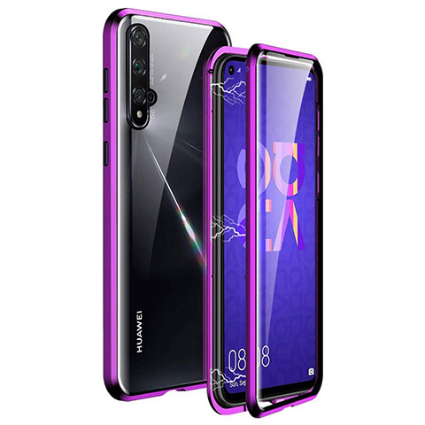 Handyhülle Hülle Luxus Aluminium Metall Rahmen Spiegel 360 Grad Tasche T11 für Huawei Honor 20 Violett