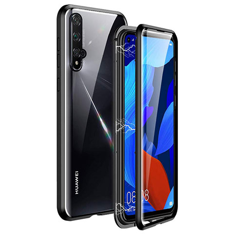 Handyhülle Hülle Luxus Aluminium Metall Rahmen Spiegel 360 Grad Tasche T11 für Huawei Nova 5T Schwarz