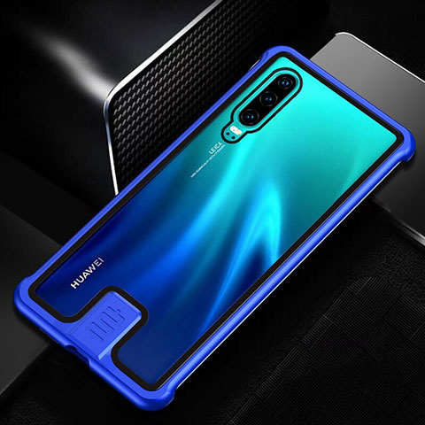 Handyhülle Hülle Luxus Aluminium Metall Rahmen Spiegel 360 Grad Tasche T11 für Huawei P30 Blau