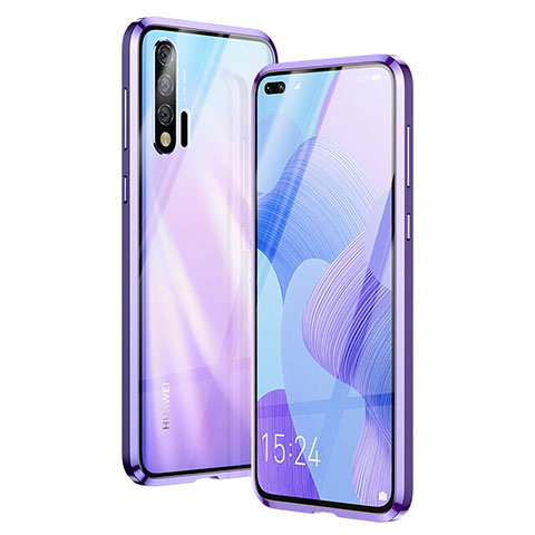 Handyhülle Hülle Luxus Aluminium Metall Rahmen Spiegel 360 Grad Tasche Z01 für Huawei Nova 6 Violett