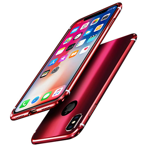 Handyhülle Hülle Luxus Aluminium Metall Rahmen Spiegel Tasche A01 für Apple iPhone Xs Rot