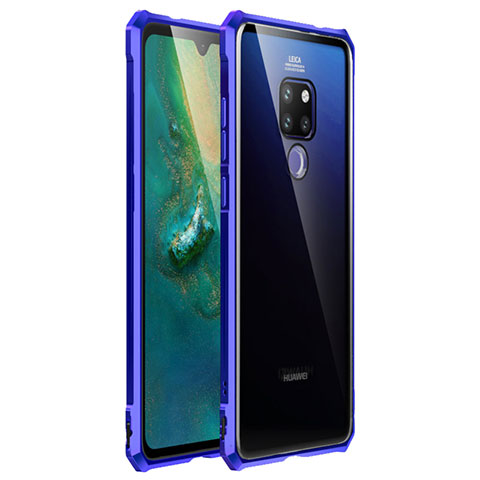 Handyhülle Hülle Luxus Aluminium Metall Rahmen Spiegel Tasche für Huawei Mate 20 Blau