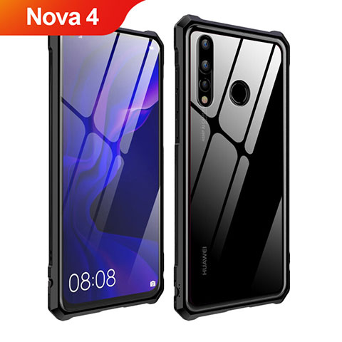 Handyhülle Hülle Luxus Aluminium Metall Rahmen Spiegel Tasche für Huawei Nova 4 Schwarz