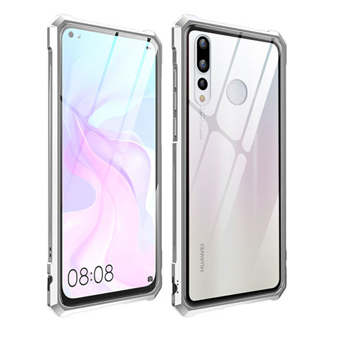 Handyhülle Hülle Luxus Aluminium Metall Rahmen Spiegel Tasche für Huawei Nova 4 Silber