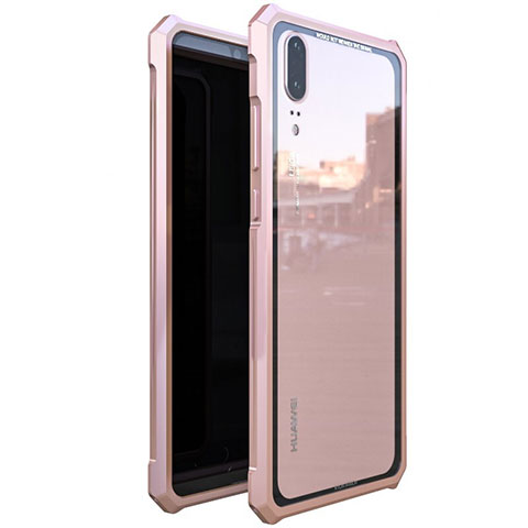 Handyhülle Hülle Luxus Aluminium Metall Rahmen Spiegel Tasche für Huawei P20 Rosegold