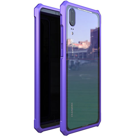 Handyhülle Hülle Luxus Aluminium Metall Rahmen Spiegel Tasche für Huawei P20 Violett